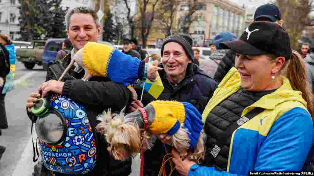 В українських національних кольорах не тільки херсонці, але й також їхні домашні улюбленці