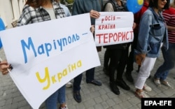 Під час акції «Маріуполь – це Україна» проти незаконних так званих референдумів Росії на окупованих нею частинах України. Одеса, 24 вересня 2022 року