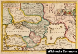 Кримське ханство на карті 1707 року, ліворуч – Україна, а праворуч – Московія